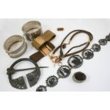 A QUANTITY OF JEWELLERY including various items of Victorian gold and hair work jewellery, a steel