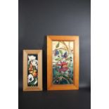 MOORCROFT FRAMED PLAQUE a framed plaque comprising of 2 tiles (Hartgring design), painted with