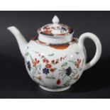 WORCESTER TEAPOT AND COVER, circa 1760-70, painted in the imari palette with a version of the