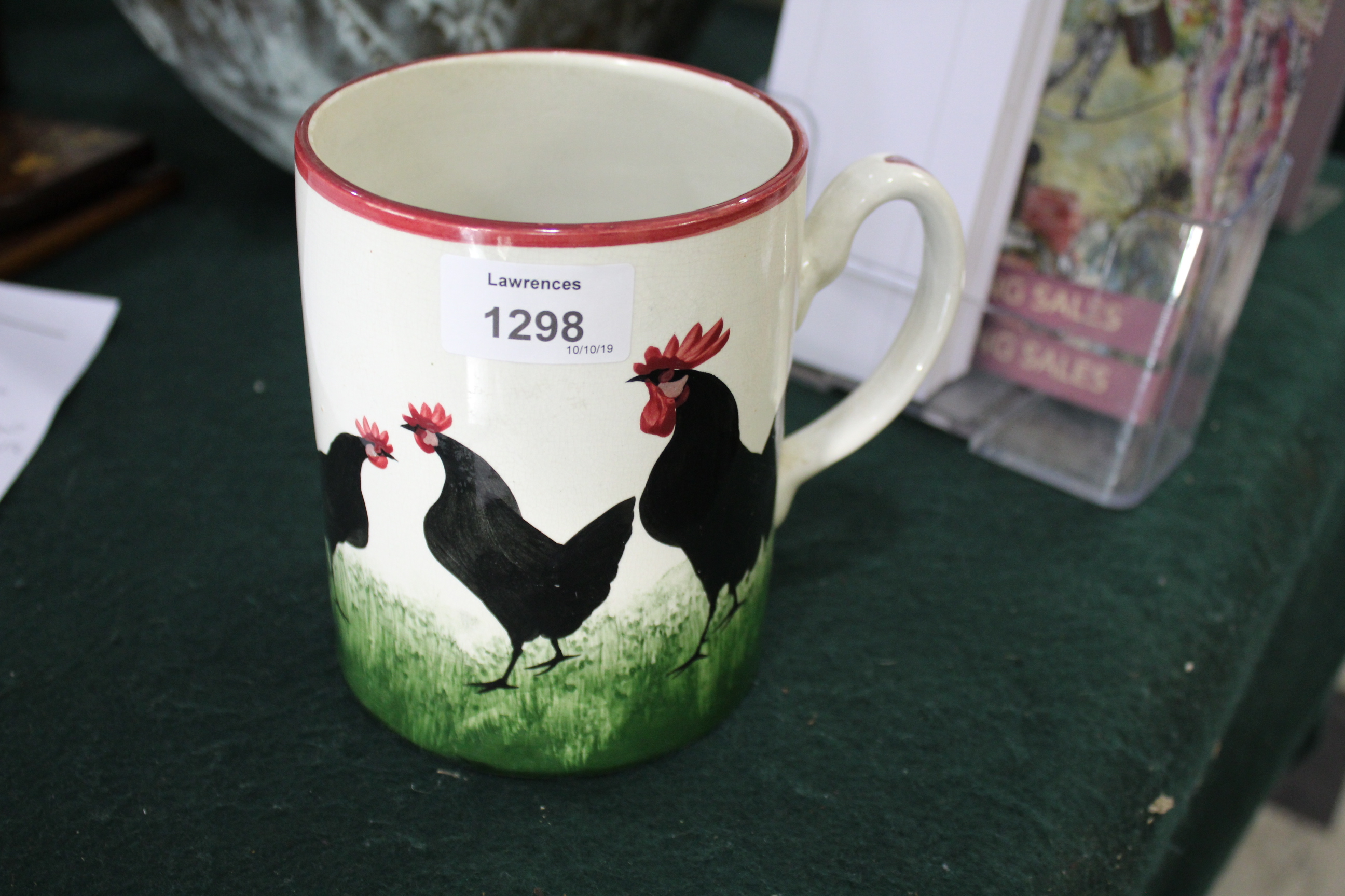 WEMYSS COCKEREL TANKARD a large tankard painted with a band of various Chickens, and with a red - Image 2 of 9