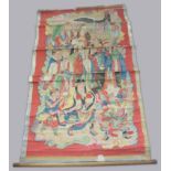 SOUTH EAST ASIAN SCROLLING PAINTING, depicting various figures, Immortals and beasts, gouache with