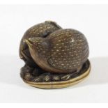 JAPANESE IVORY NETSUKE OF A PAIR OF QUAILS, 19th century, two character signature, length 4.5cm