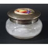 ROYAL WORCESTER MOUNTED GLASS AND SILVER POWDER JAR, the plaque with a date code for 1912, signed