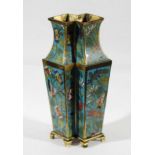 CHINESE CLOISONNE DOUBLE VASE, perhaps Qianlong, the two interlocking square section vases decorated