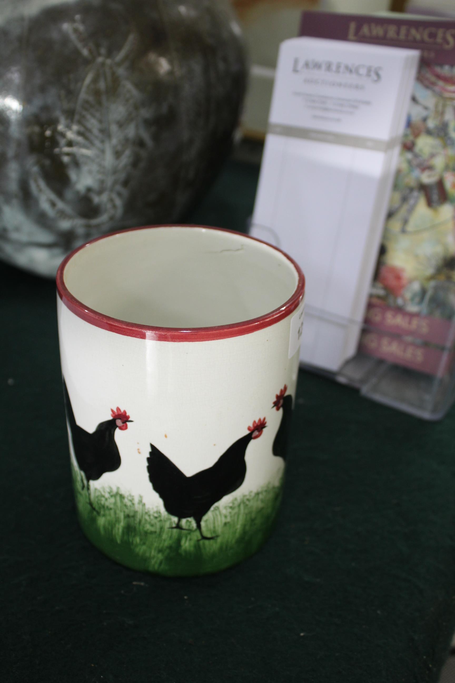 WEMYSS COCKEREL TANKARD a large tankard painted with a band of various Chickens, and with a red - Image 3 of 9