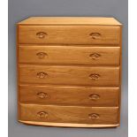 ERCOL CHEST OF DRAWERS a light elm 5 drawer chest of drawers, with Ercol button on the inside of the