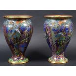 PAIR OF WEDGWOOD FAIRYLAND LUSTRE VASES a pair of vases in the Imps on a Bridge design on a blue