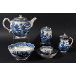 CAUGHLEY OR SALOPIAN PART TEA AND COFFEE SERVICE, late 18th century, blue transfer printed in the