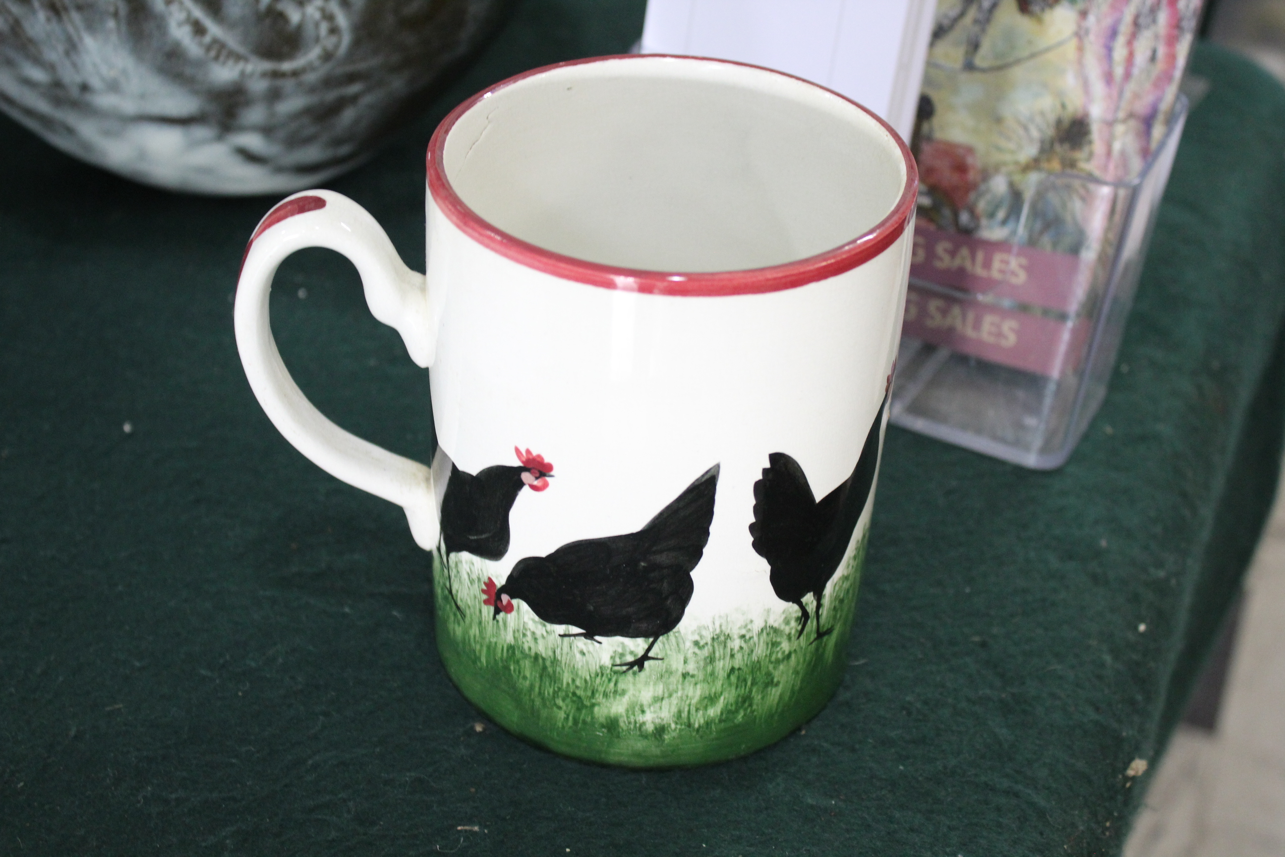 WEMYSS COCKEREL TANKARD a large tankard painted with a band of various Chickens, and with a red - Image 5 of 9