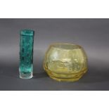 BOHEMIAN GLASS BOWL in the manner of Moser, the amber coloured glass bowl with faceted sides and