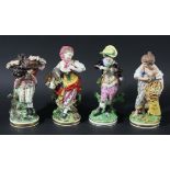 SET OF FOUR DERBY FIGURES EMBLEMATIC OF THE SEASONS, late 18th or early 19th century, on circular