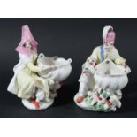 PAIR OF BOW FIGURAL SWEETMEATS OR SALTS, circa 1760-70, modelled as a Levantine couple, after a