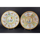 TWO ITALIAN CANTAGALLI STYLE CHARGERS, central portraits of Saint Catherine and the Madonna and