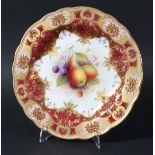 ROYAL WORCESTER PLATE, date code for 1929, by Albert Shuck, painted with fruit inside a crimson