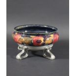 MOORCROFT POMEGRANATE BOWL & PEWTER STAND the bowl painted in the Pomegranate design on a blue