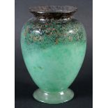 MONART GLASS VASE the sea green glass vase with black and gold aventurine inclusions around the