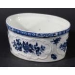 WORCESTER OVAL POTTING POT, mid 18th century, blue printed in the Mixed Flower Panel Sprays pattern,