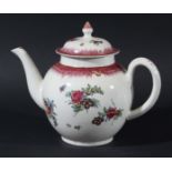 LIVERPOOL PORCELAIN TEAPOT AND COVER, late 18th century, probably Pennington, with polychrome floral