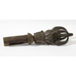 SOUTH EAST ASIAN BRONZE FINIAL, 18th or 19th century, perhaps from a staff or dagger handle, cast