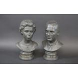 ROYAL DOULTON BUSTS - QUEEN ELIZABETH & DUKE OF EDINBURGH a pair of limited edition black basalt