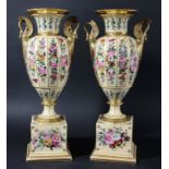 PAIR OF FRENCH EMPIRE STYLE VASES, late 19th century, of baluster form, painted with floral sprays