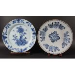 DUTCH DELFT CHARGER, mid 18th century, blue painted with a large flower inside a foliate border,