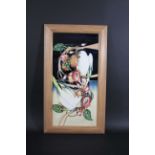 MOORCROFT FRAMED PLAQUE - LIMITED EDITION a large plaque comprising 2 tiles (Birds of Paradise