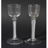 WINE GLASS, circa 1760, the ogee bowl on a single series opaque twist stem with four spiral gauzes