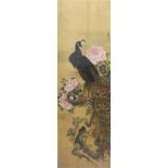 PAIR OF CHINESE SCROLL PAINTINGS OF PEACOCKS, probably 19th century but perhaps earlier, standing