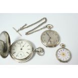 A SILVER FULL HUNTING CASED POCKET WATCH BY ELGIN NATIONAL WATCH CO. the signed white enamel dial