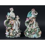 NEPTUNE AND VENUS, a pair of Derby figures, late 18th century, he holding a trident and she with a