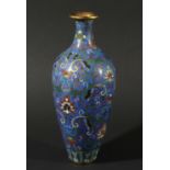 CHINESE CLOISONNE VASE, probably circa 1800, of slender ovoid form with scrolling floral