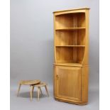 LARGE ERCOL CORNER CUPBOARD a full length light elm corner cupboard, the top section with 2 fixed