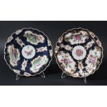 WORCESTER BLUE SCALE PLATE, circa 1770, painted with birds and butterflies in cartouches, blue