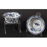 PAIR OF ENGLISH PORCELAIN CIRCULAR DISHES, circa 1770, probably Lowestoft, blue painted with insects