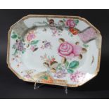 CHINESE FAMILLE ROSE DISH, probably late 18th century, painted and gilded with flowers, fruit and