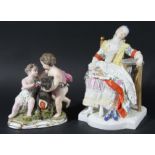 THE LOVE LETTER, a Meissen figure of a lady asleep in a chair, the letter slipped into her bodice,