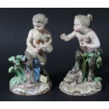 TWO MEISSEN FIGURES OF BACCHANALIAN SATYRS, late 19th or 20th century, one playing bagpipes,