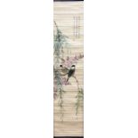 MANNER OF REN BONIAN, Birds in flowering branches, pair, with inscription and red seals, length of