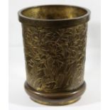 CHINESE GILT BRONZE BRUSH POT, BITONG, possibly Qianlong, of slightly tapering cylindrical form with