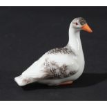 MEISSEN FIGURE OF A GOOSE, 20th century, with grey plumage, blue crossed sword mark, height 4cm