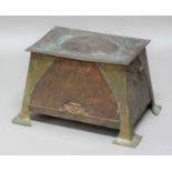 ARTS & CRAFTS COAL BOX a copper and brass coal box with dome top, hand beaten finish with exposed