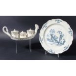 WEDGWOOD INKSTAND, probably early 19th century, of oval form with masked figure head and swan head