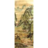 TWO CHINESE SCROLL PAINTINGS, 19th and 20th century, to include a mountain landscape scene, with