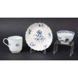 WORCESTER FLUTED COFFEE CUP AND SAUCER, circa 1770, blue painted in the Gilliflower pattern, open