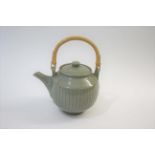DAVID LEACH - STUDIO POTTERY TEAPOT a large cut sided stoneware teapot with a celadon glaze and