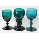 COLLECTION OF TWELVE 'BRISTOL' GREEN GLASSES, two include four with a funnel bowl, four roemers, a