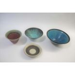 STUDIO POTTERY including a porcelain bowl by Maureen Shearlaw, with a pink and green glazed interior