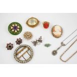 A QUANTITY OF JEWELLERY including a gem set butterfly brooch, a paste set circular buckle, a