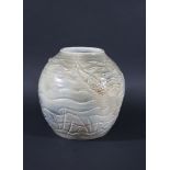 ROYAL DOULTON FISH VASE - VERA HUGGINS the stoneware vase with a raised and incised design of